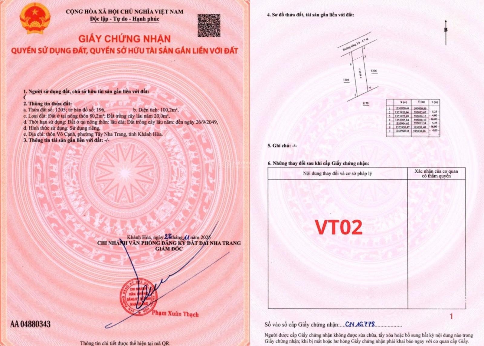1 tỷ 863 sở hữu lô đất tây nha trang | ngang 5,25m đường bê tông rộng