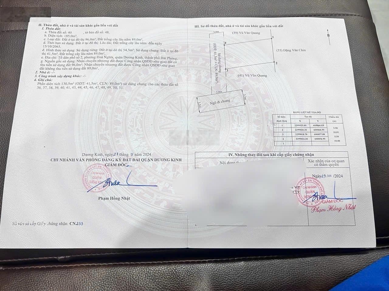 Bán đất tại ngõ 50 sông he hòa nghĩa dương kinh . s : 54,5m2