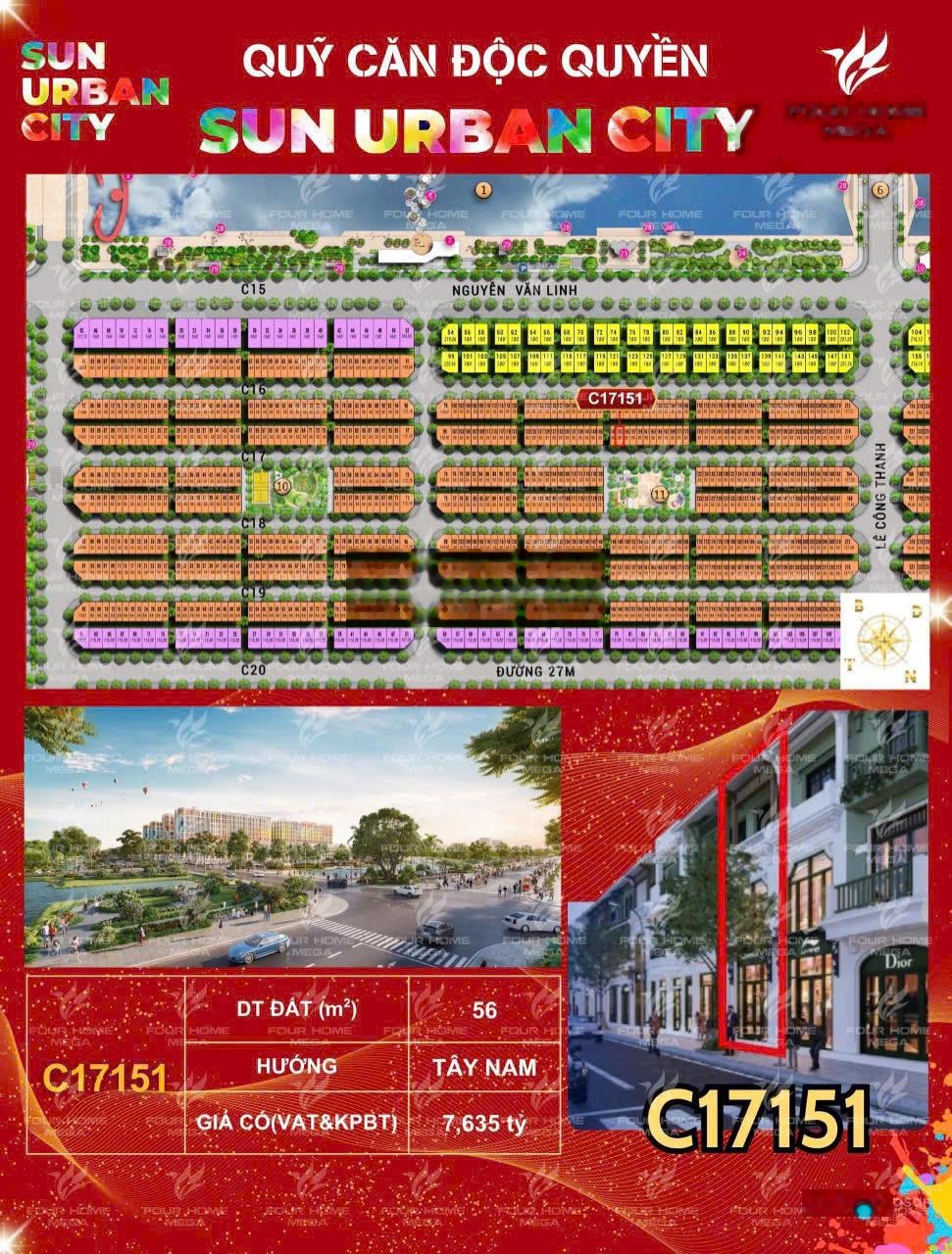 Bán C17151 vị trí đẹp - kinh doanh tốt. Tại khu đô thị Sun Urban City