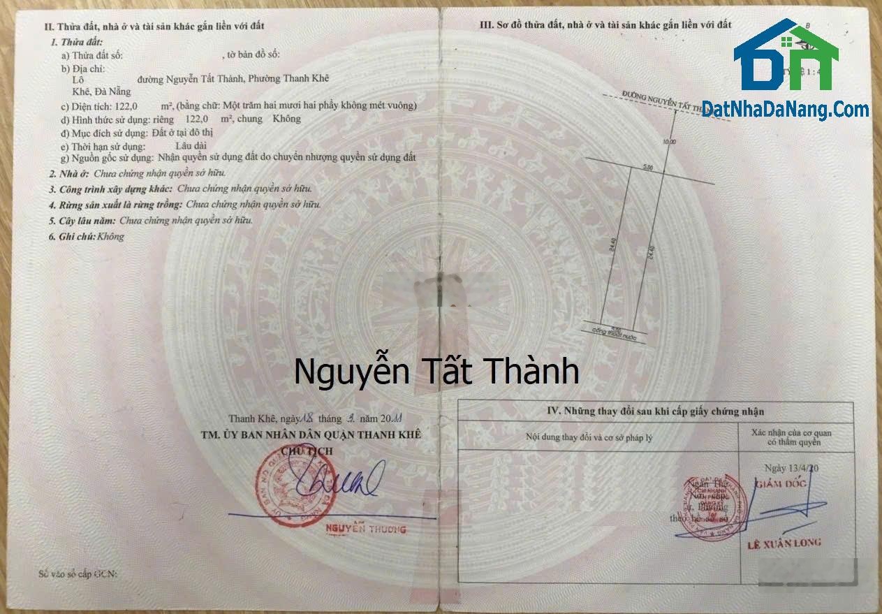 Bán đất biển đường Nguyễn Tất Thành,View biển trực diện, Giá chỉ 14,5 tỷ, 122m2