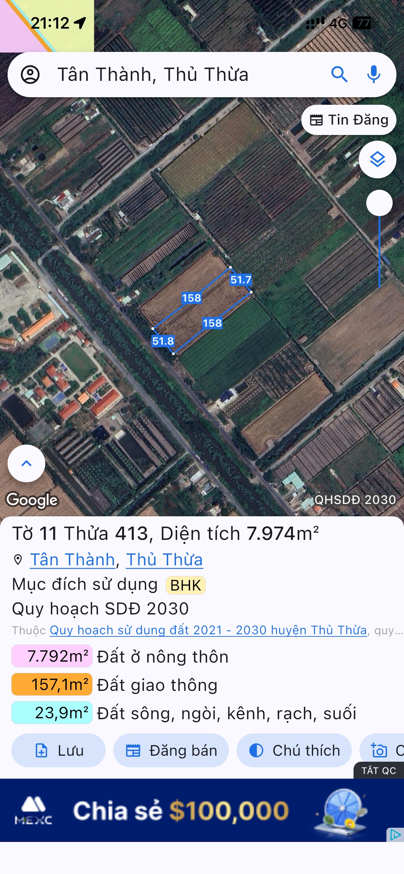 /-strong Chủ gửi bán đất mặt tiền Tl818 Tân Thành Thủ Thừa /-strong Diện tích 7789m2 bao đẹp /-stro