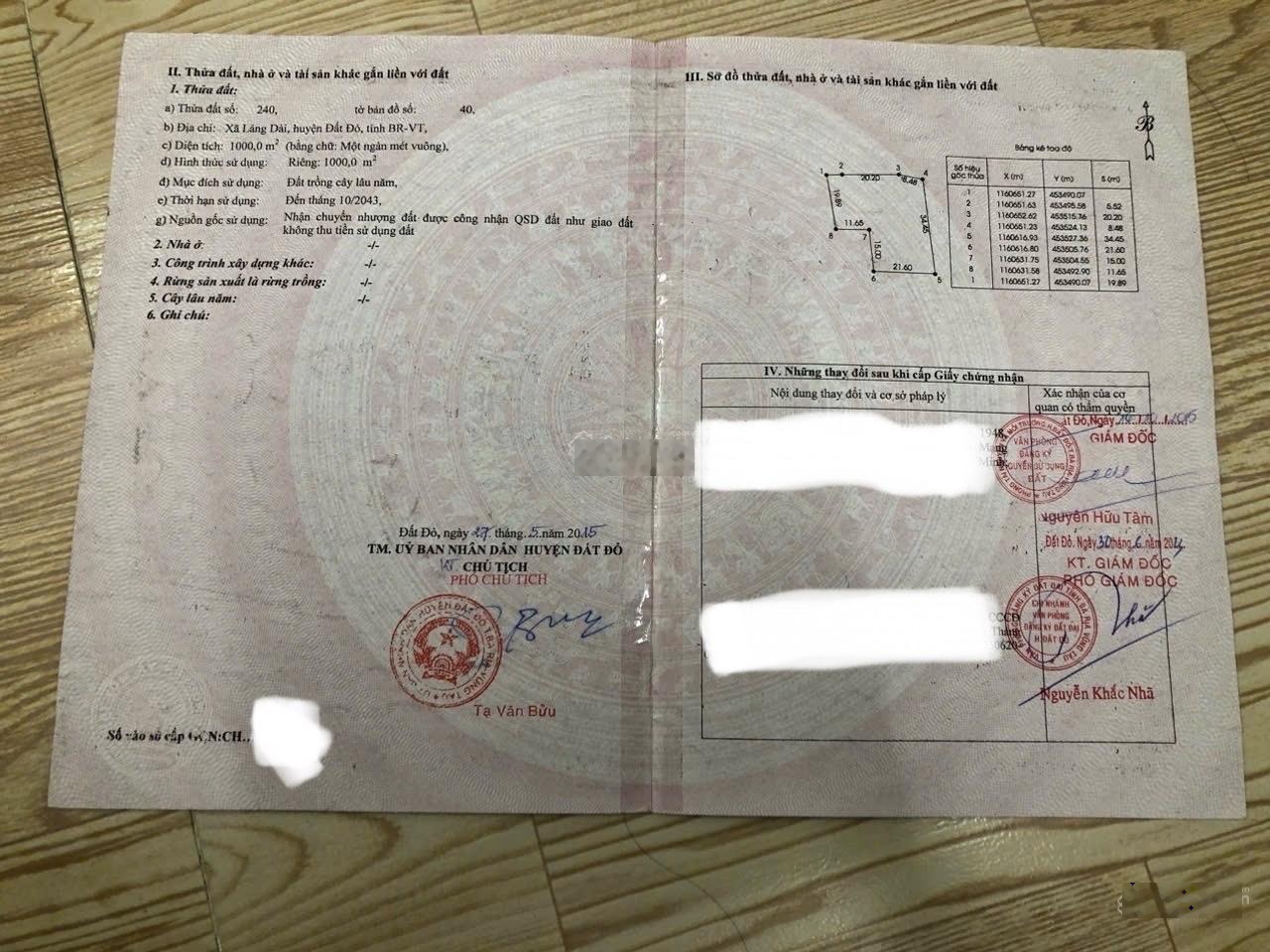Chính chủ cần bán đất xã Láng Dài, Đất Đỏ, Bà Rịa - Vũng Tàu; 1,3 triệu/m2(1000m2)