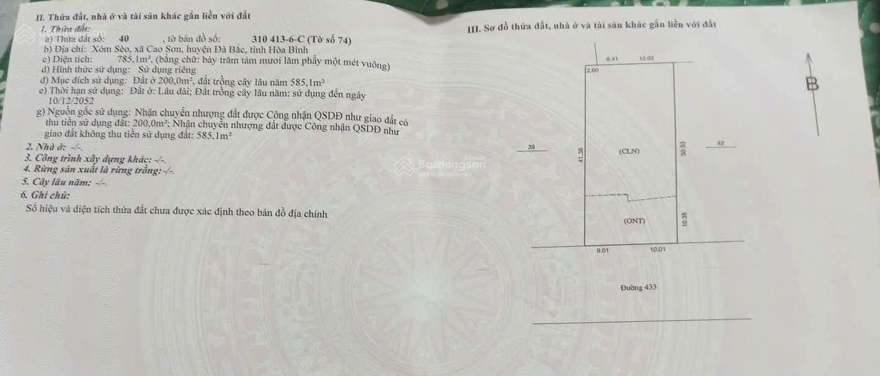 Hiếm-785m2-bám đường dt433-sát cao tốc hòa bình-mộc châu-cách hà nội 2h di chuyển-giá chỉ 5tr/m2