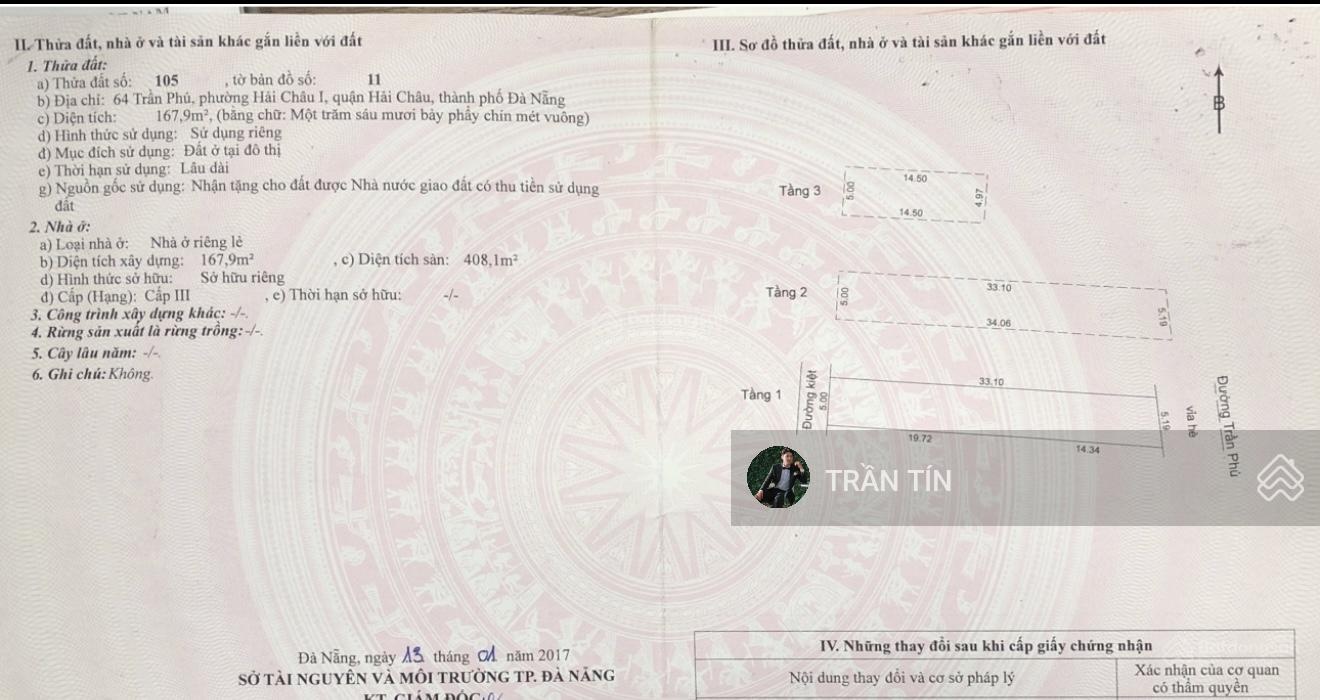Lô đất mặt tiền đường Trần Phú. Vị trí đắc địa Đối diện Indochina Đà Nẵng. Cách Sông Hàn chỉ 50M