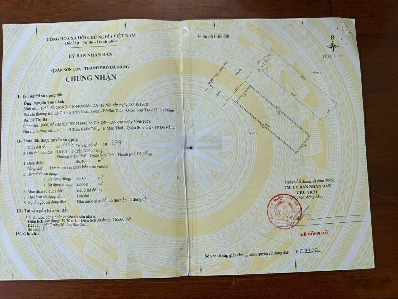 Bán nhà 2 tầng Trần Nhân Tông , Sơn Trà
