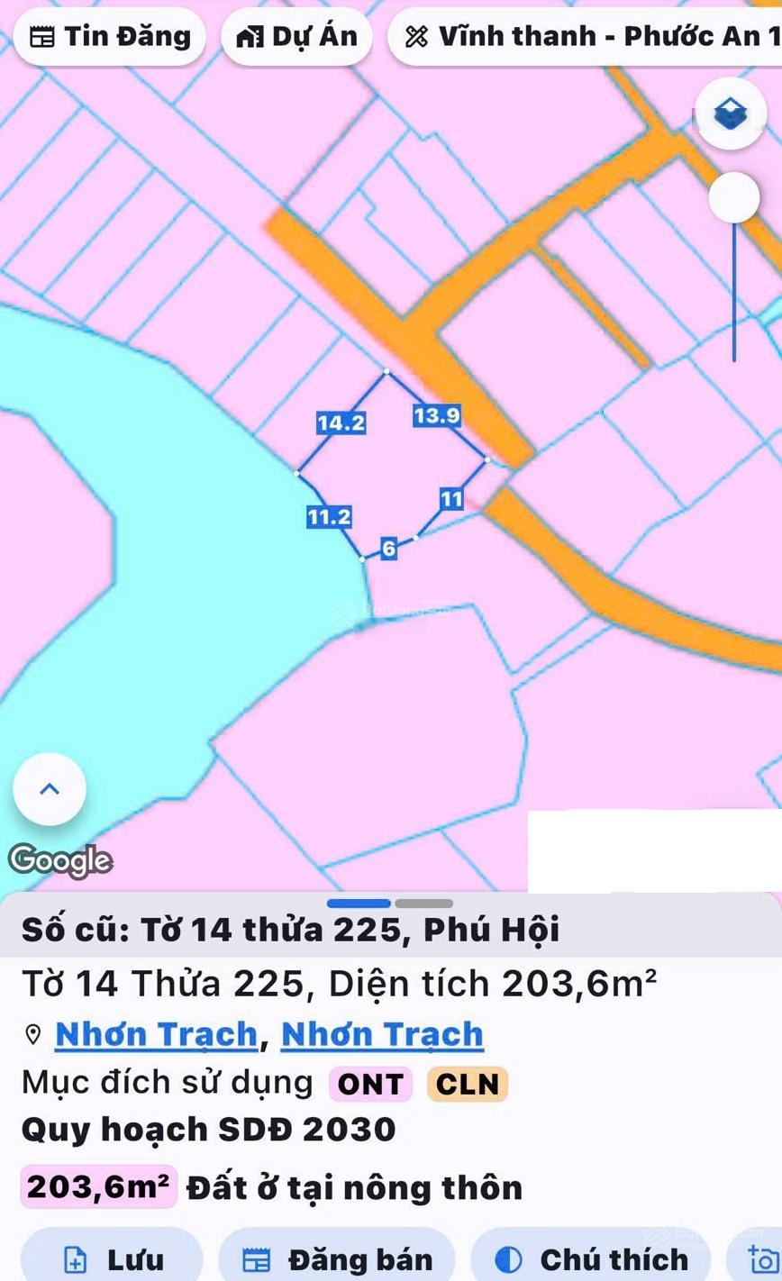 Bán lô đất Phú Hội, Nhơn Trạch, ĐN, DT 203,6m2, trong đó có 85m2 thổ cư, giá đầu tư siêu tốt, lh