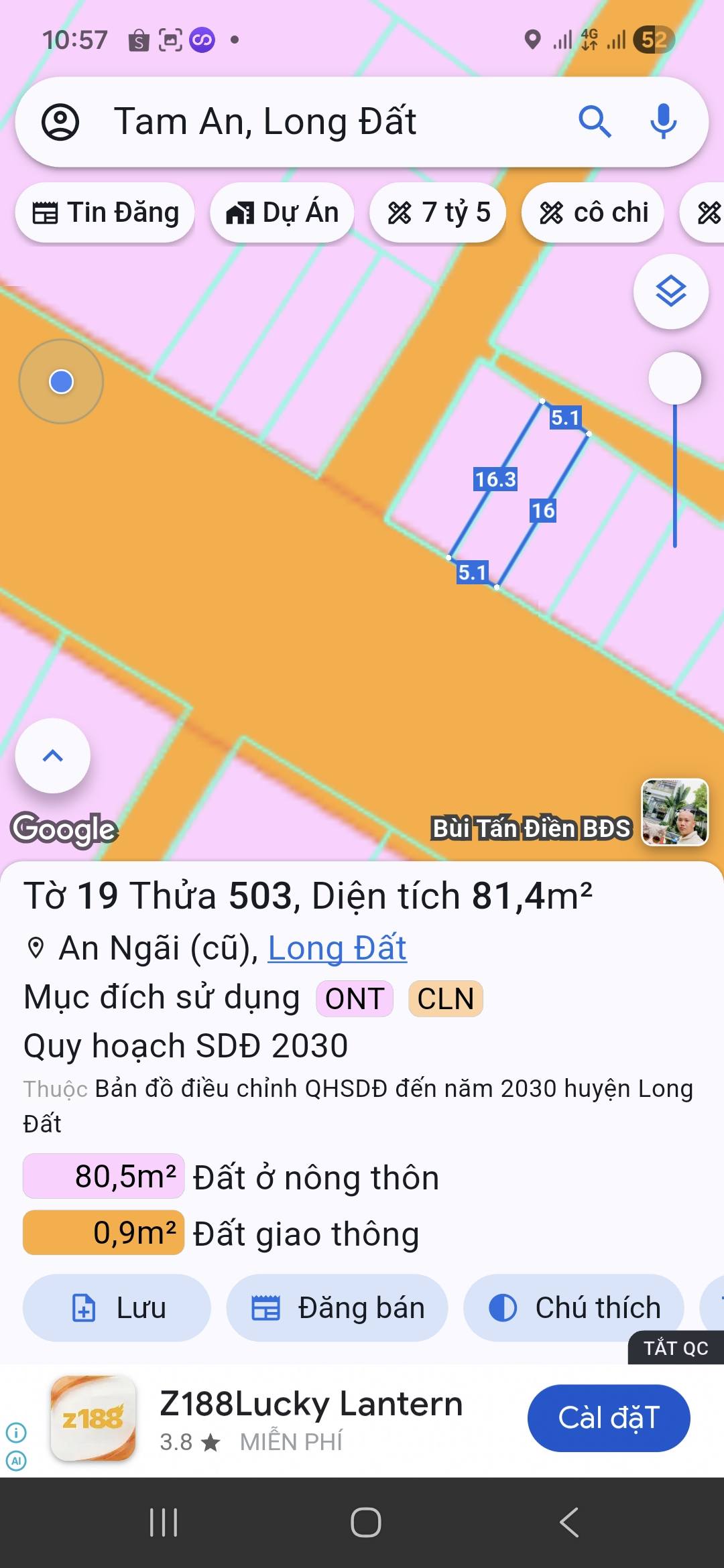 Bán đất mặt tiền Tỉnh lộ 44B, An Ngãi, Long Điền, giá 2.6 tỷ