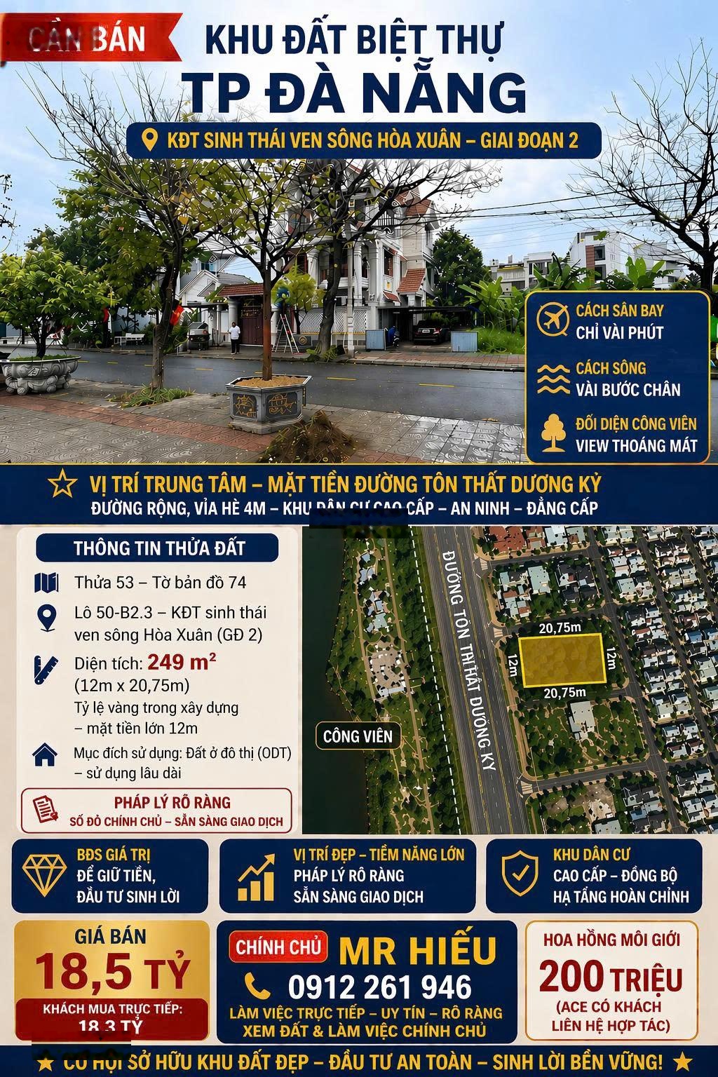 Bán đất biệt thự đẹp mặt tiền tôn thất dương kỵ kđt hòa xuân đà nẵng