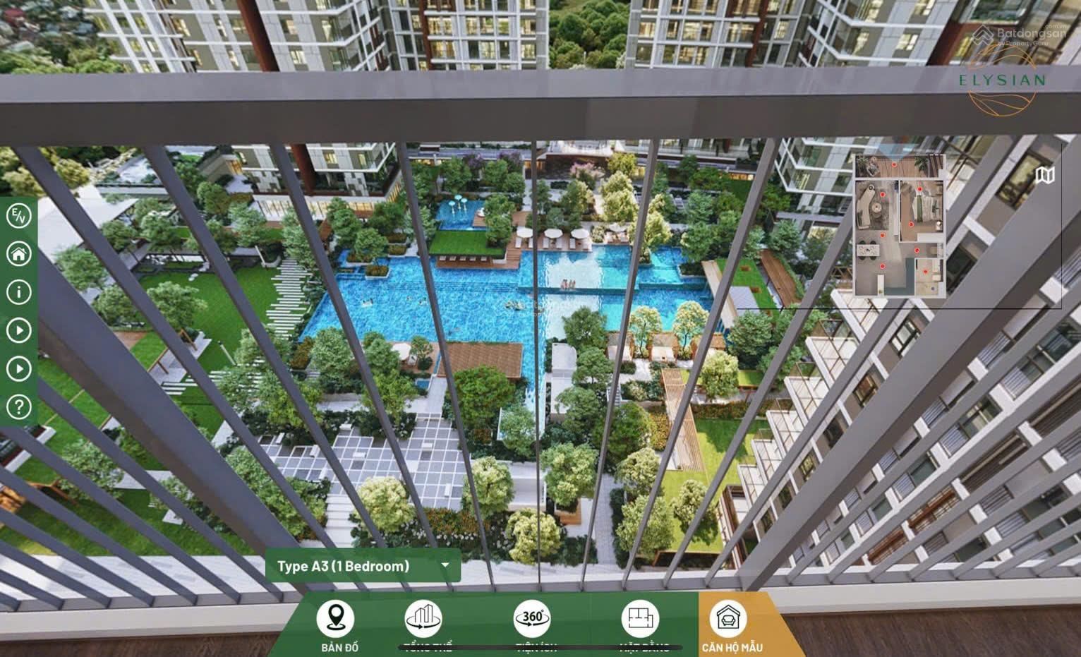 Chính chủ bán căn 1pn diện tích 52.64m2 tầng trung tháp A giá 3 tỷ 850 view hồ bơi công viên