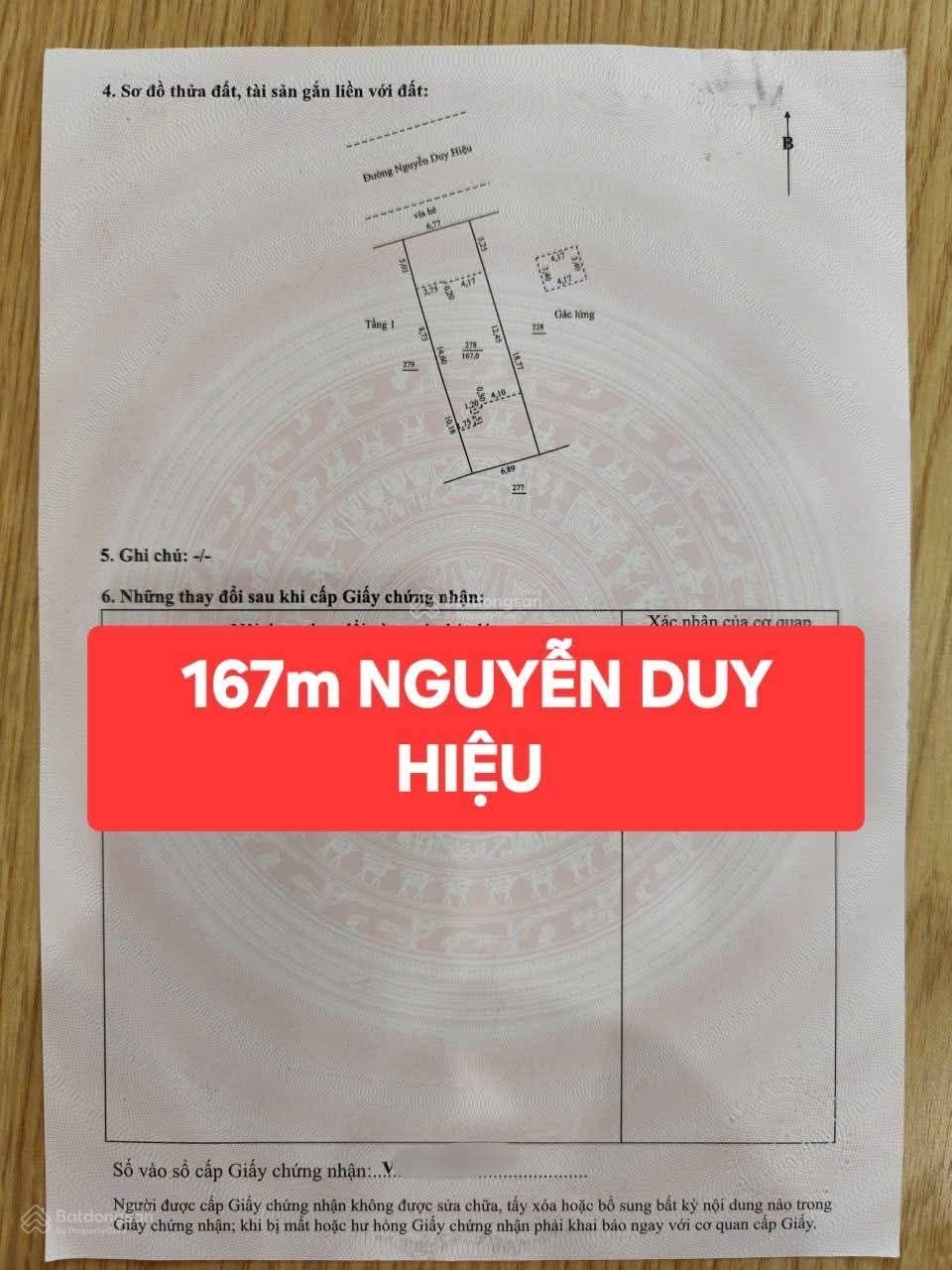 Bán đất MT Nguyễn Duy Hiệu DT 167m2 ngang 6m7