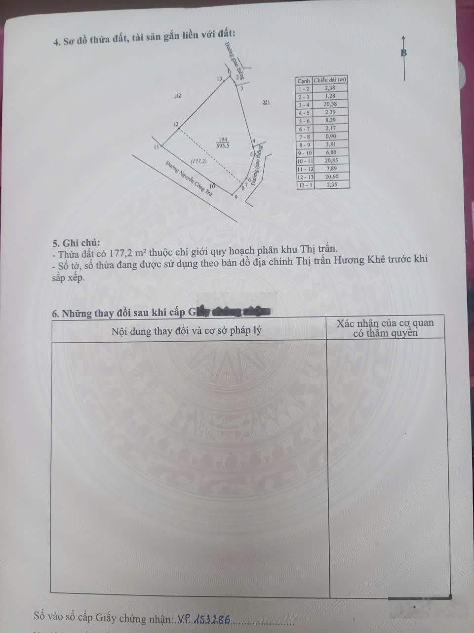 Bán nhà mặt tiền Nguyễn Công Trứ, Thôn 5 xã Hương Khê tỉnh Hà Tĩnh cách Hồ Bình Sơn 50m