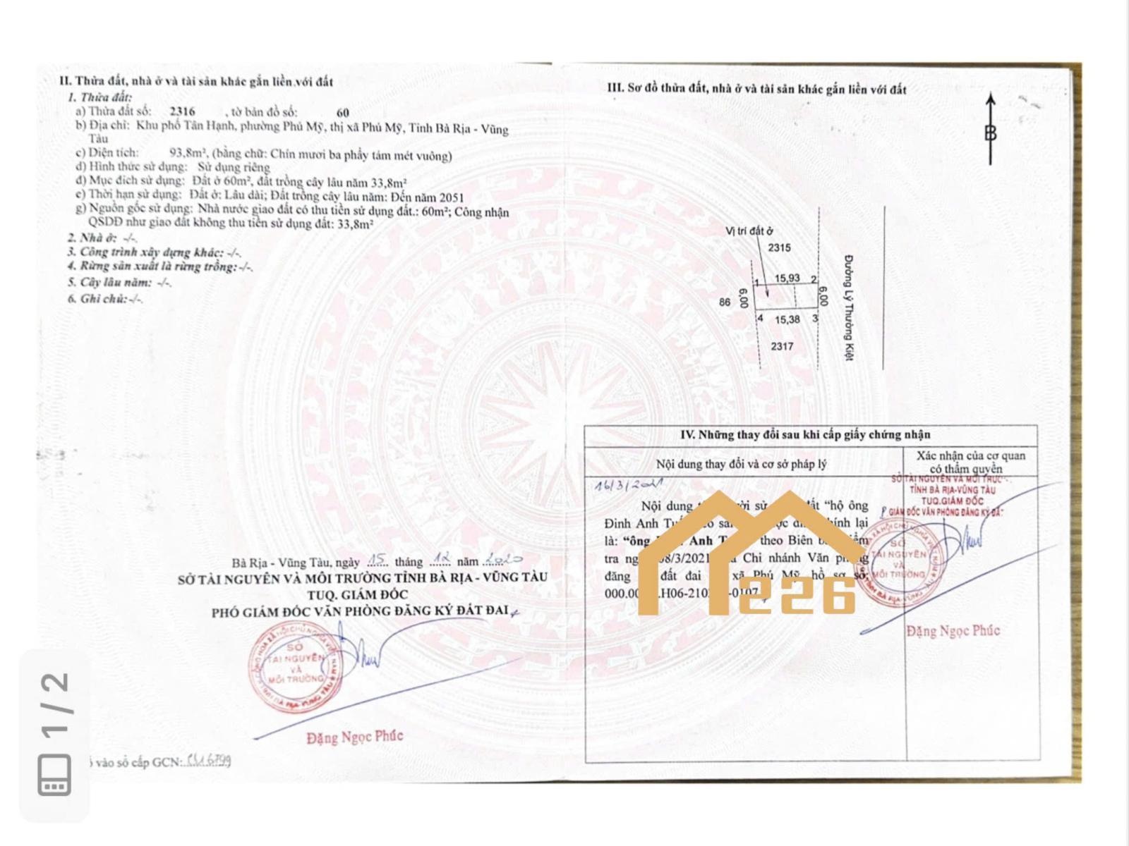 Lô mặt tiền lý thường kiệt phú mỹ
