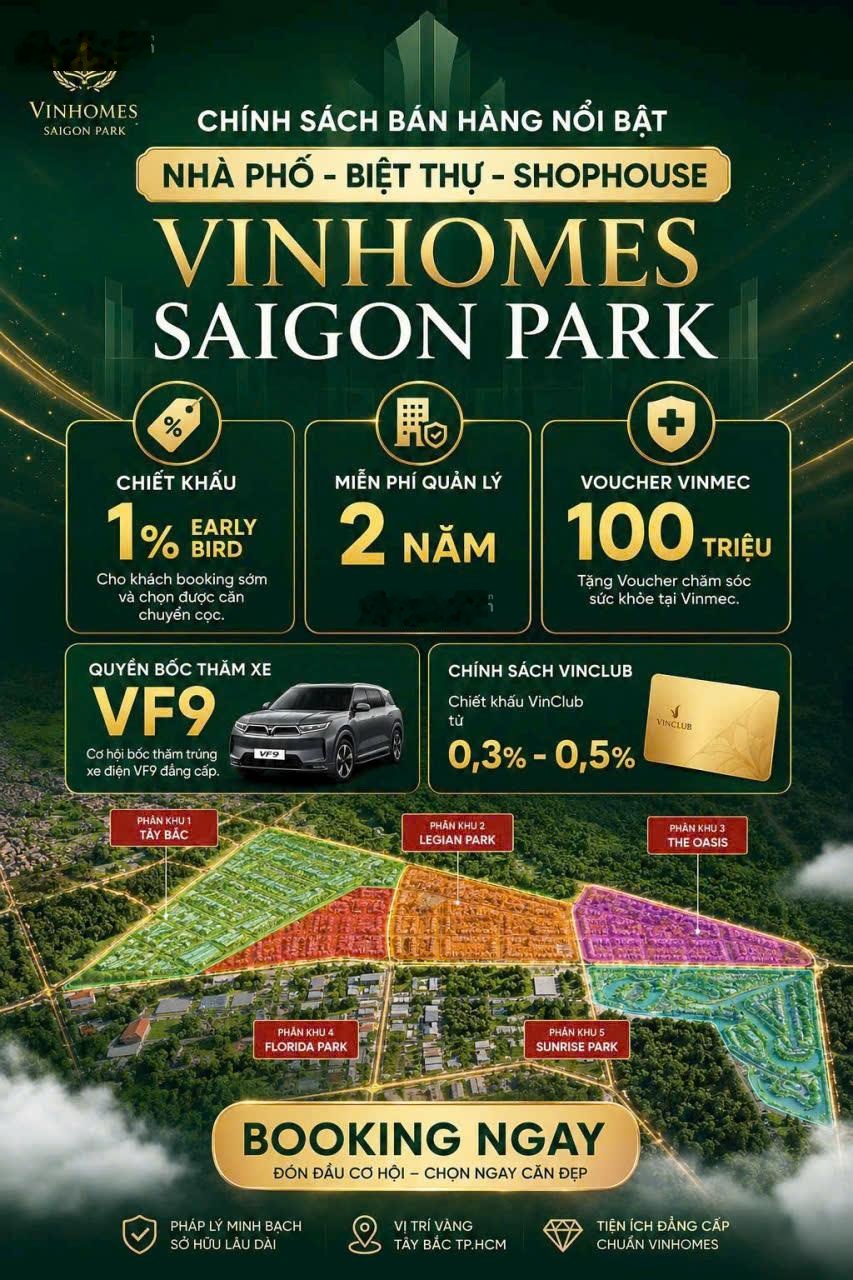 Bán nhà phố tại Vinhomes Saigon Park Hóc Môn 60 m2, view đẹp, giỏ hàng giá tốt trực tiếp từ CDT
