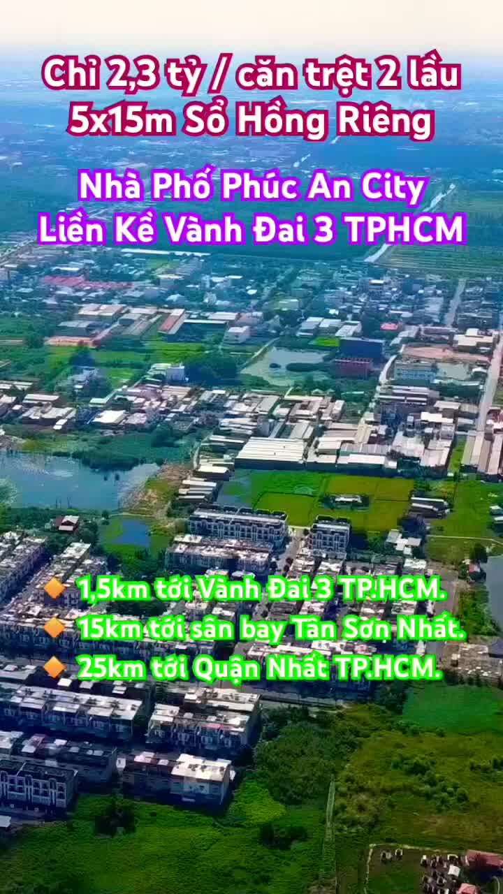 Nhà phố liền kế Phúc An City, gần cầu Lớn, đường mặt tiền phía trước đường nhựa 10m