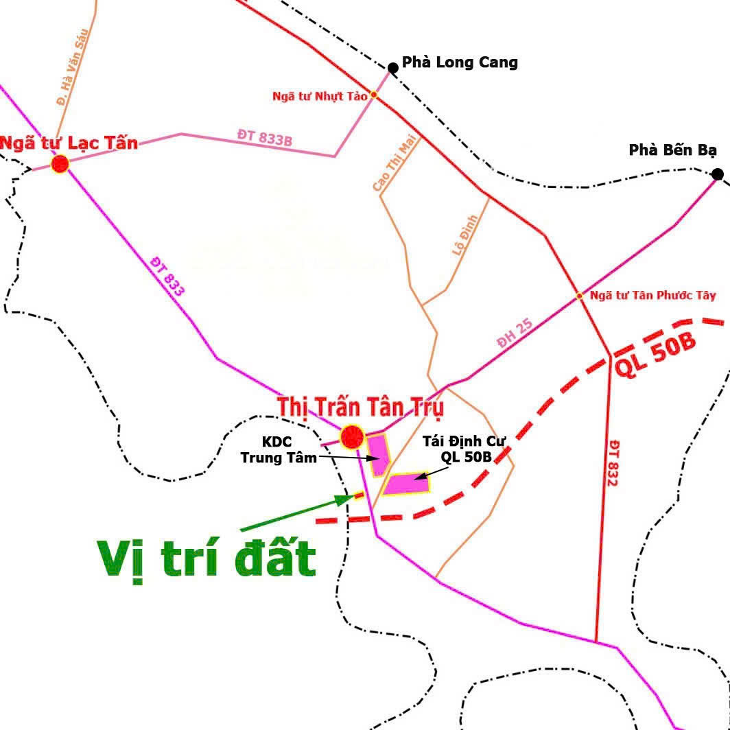 Thổ cư ngay trung tâm thị trấn Tân Trụ - ra tuyến 827E chỉ 200m