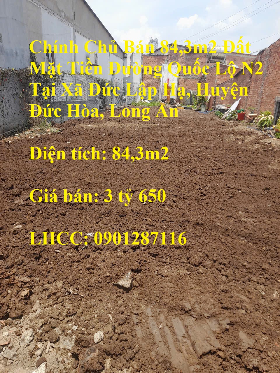 Chính chủ bán 84,3m2 đất mặt tiền đường quốc lộ N2 tại xã Đức Lập Hạ, huyện Đức Hòa, Long An