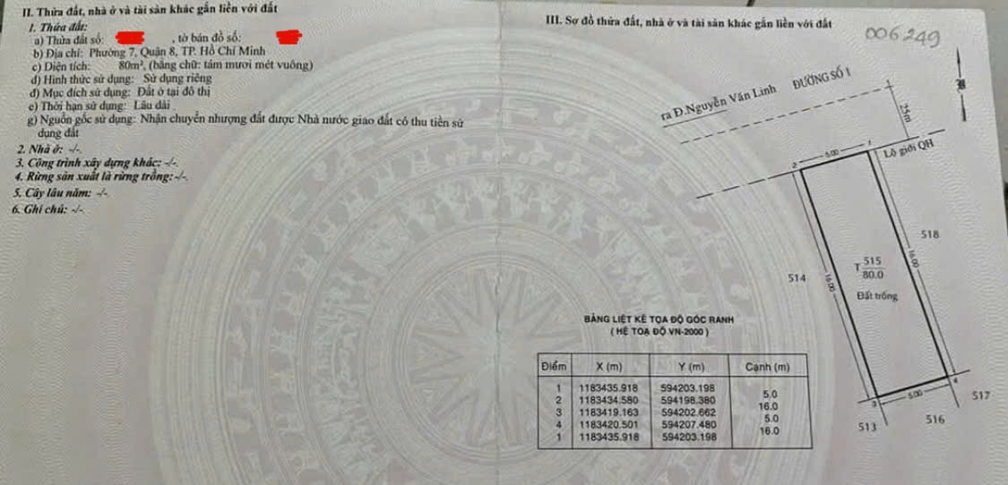 Bán lỗ 123 triệu lô đất nền ở phường 7, quận 8, chỉ còn 730 triệu