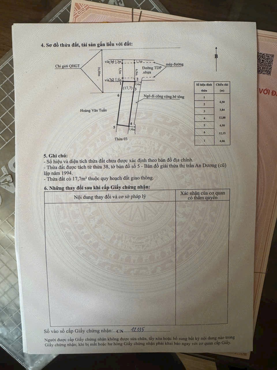 Bán đất tặng nhà trục tổ 7 thị trấn An Dương, Hải Phòng