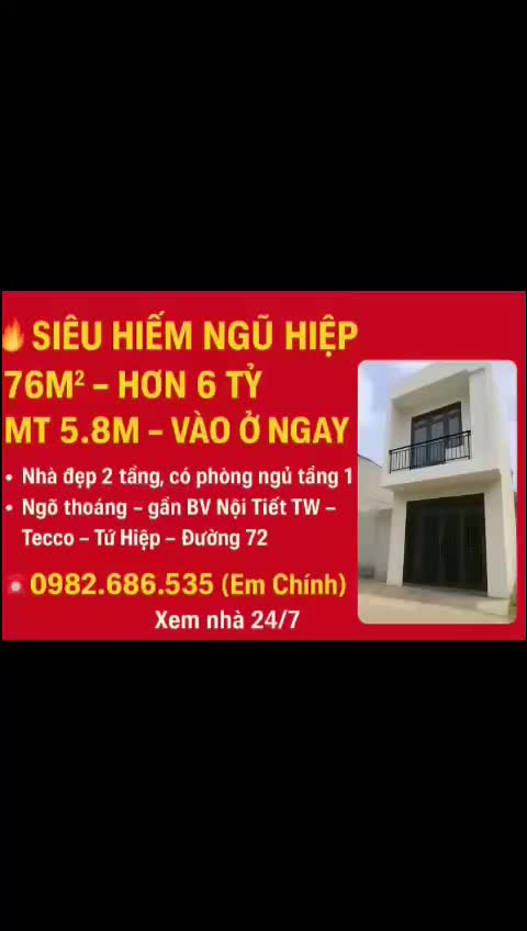 Bán nhà Thanh Trì Việt Yên 76m2, mặt tiền 5.8m - 3 tầng - 3 ngủ gần Tứ Hiệp, Tecco Văn Điển