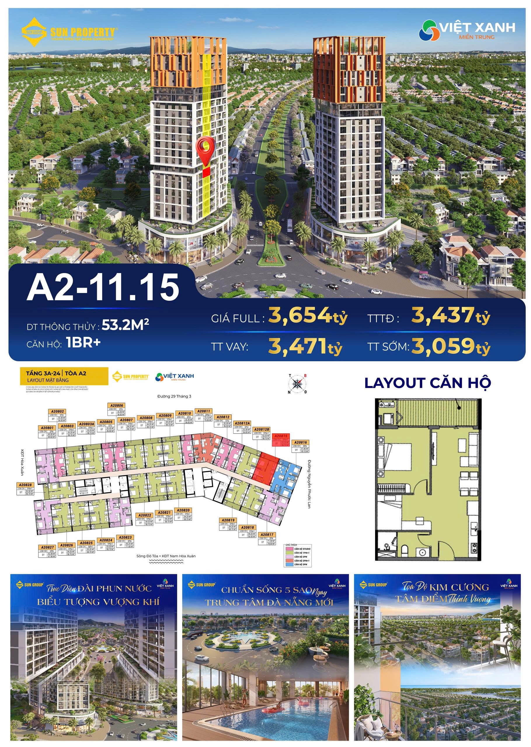 Giỏ hàng độc quyền studio - 1 ngủ Sun Cora Tower - Chỉ từ 1,6 tỷ (100%) - Chiết khấu Booking Early Bird 5%