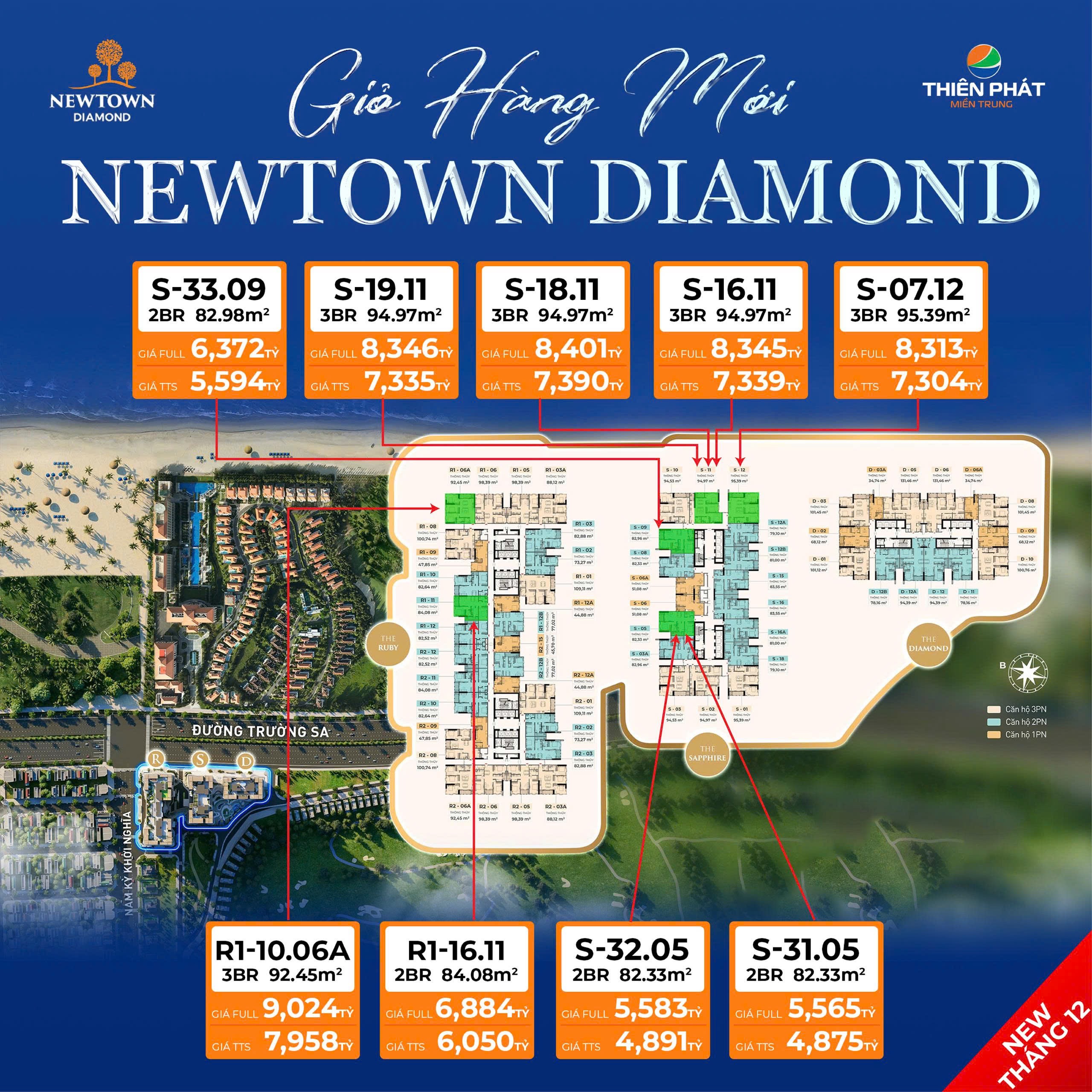 Chỉ từ 4,8x tỷ sở hữu căn 2 ngủ Newtown Diamond, view trực diện biển, sở hữu lâu dài, chiết khấu 12%