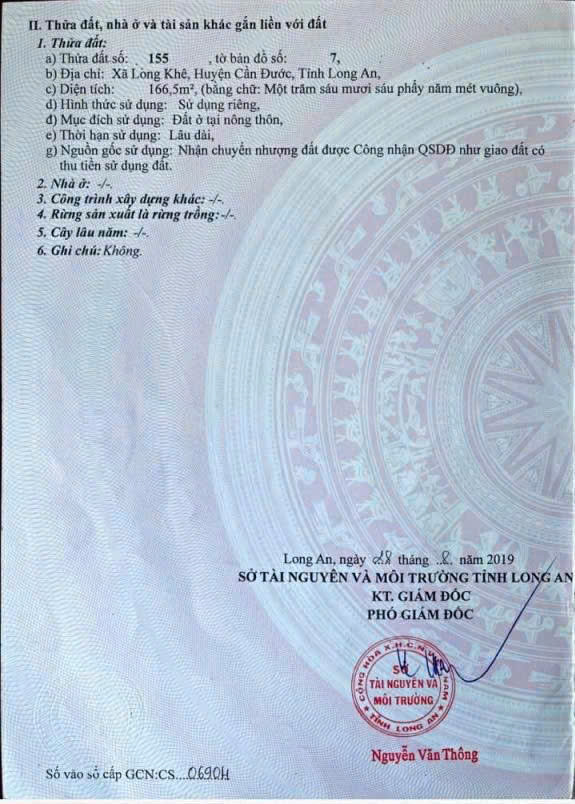 Bán 166,5m2 đất thổ cư chính chủ mặt tiền đường nhựa liên xã Long Khê - Phước Vân, Cần Đước, Long An