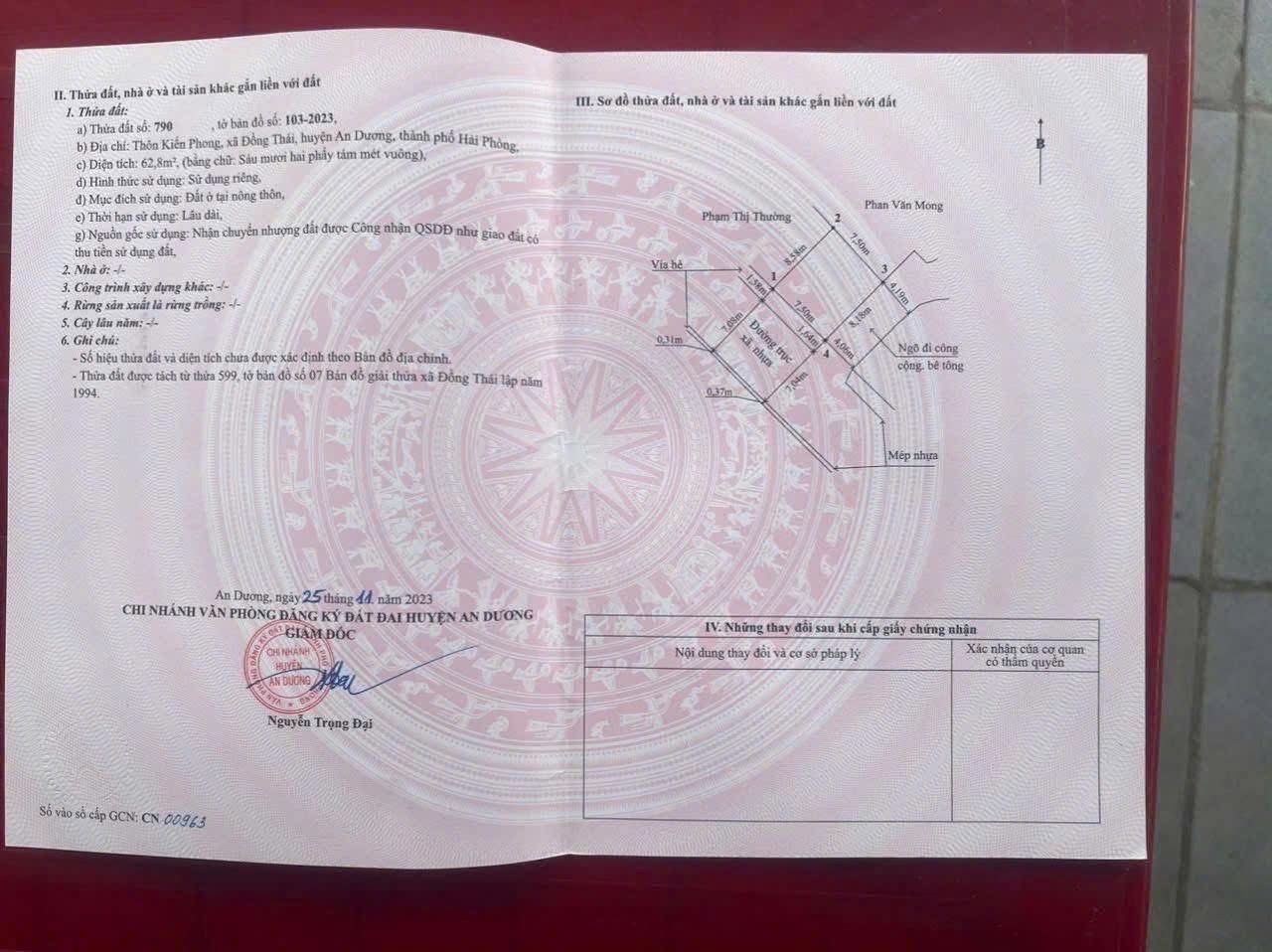 Bán đất 62m2 Kiến Phong, An Dương, Hải Phòng