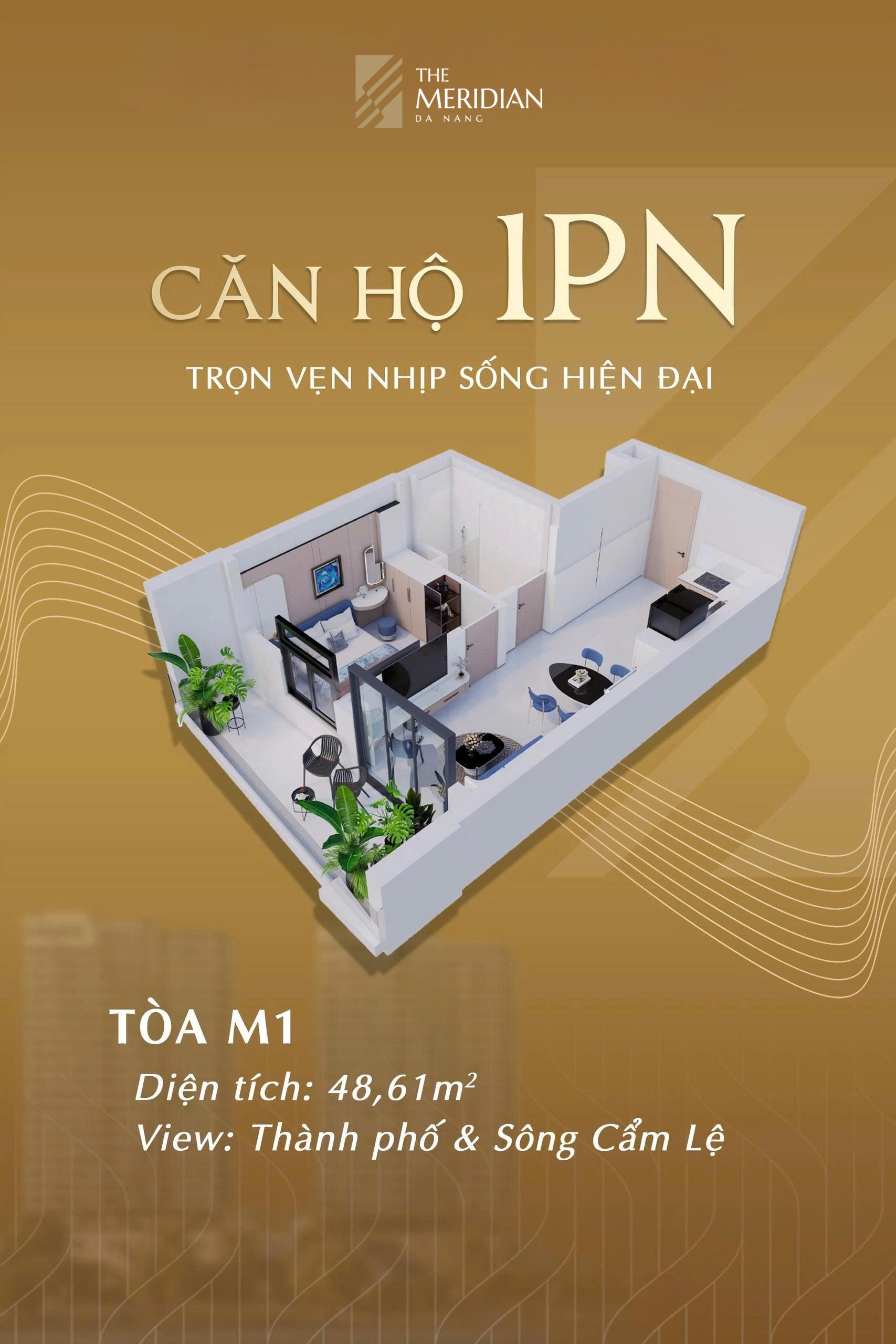 Căn 1br+ – View triệu đô giữa trung tâm Đà Nẵng Downtown - The Meridian – Trục Phan Đăng Lưu - Sát bên sông Hàn