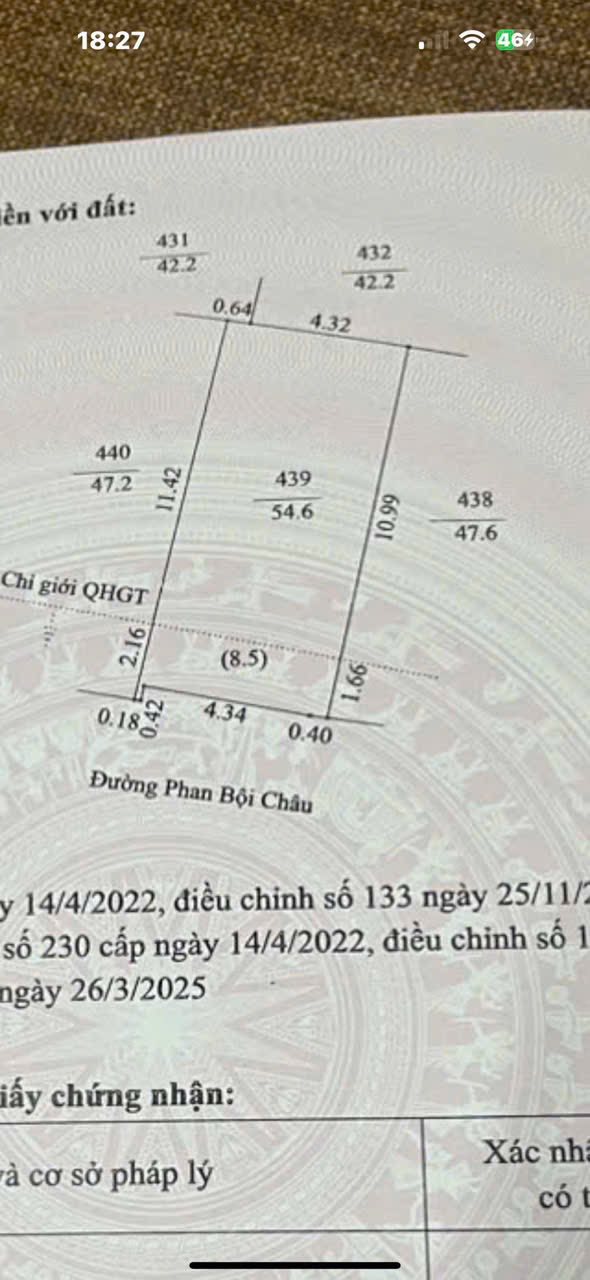 Bán lô đất mặt phố Phan Bội Châu, Cẩm Thượng, 54,6m2, ngang 4,92m, kinh doanh buôn bán