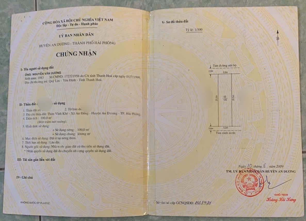 Bán đất 100m2 phân lô Vĩnh Khê, An Dương, Hải Phòng