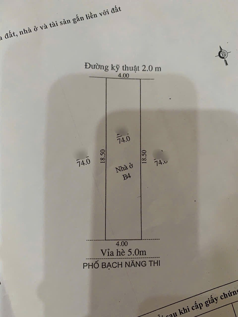 Bán căn nhà 4 tầng mặt phố Bạch Năng Thi, Đông Nam Cường, 74m2, ngang 4m, 4 ngủ