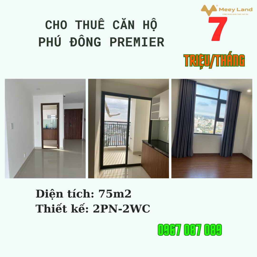Cần cho thuê căn hộ chung cư Phú Đông Premier, 70m2, 2 phòng ngủ, 2wc, nội thất cơ bản, chỉ 8 triệutháng