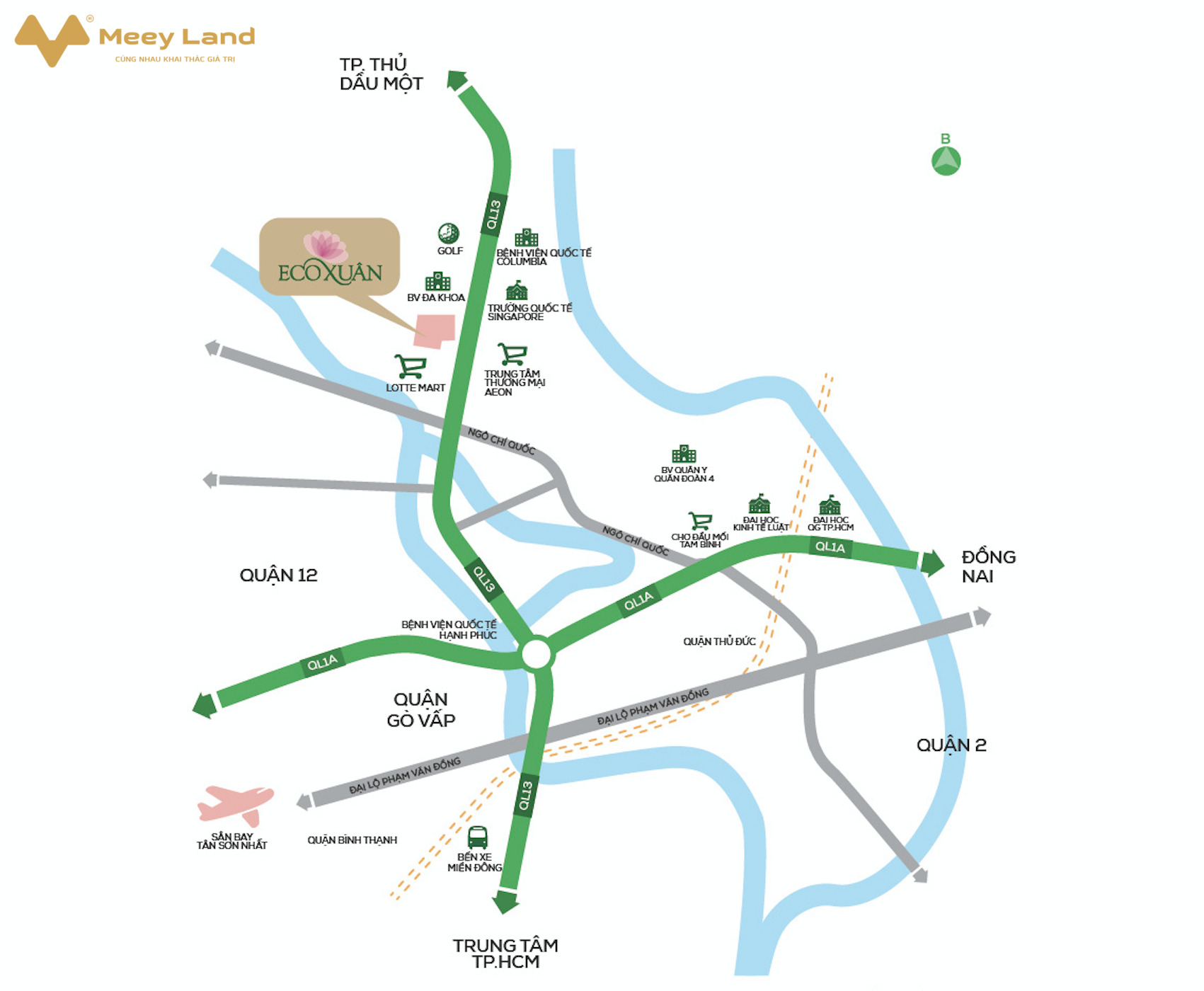 Căn hộ Eco Xuân Lái Thiêu, Bình Dương, mặt tiền Quốc lộ 13, cạnh Lotte Mark, giá 33 triệum2