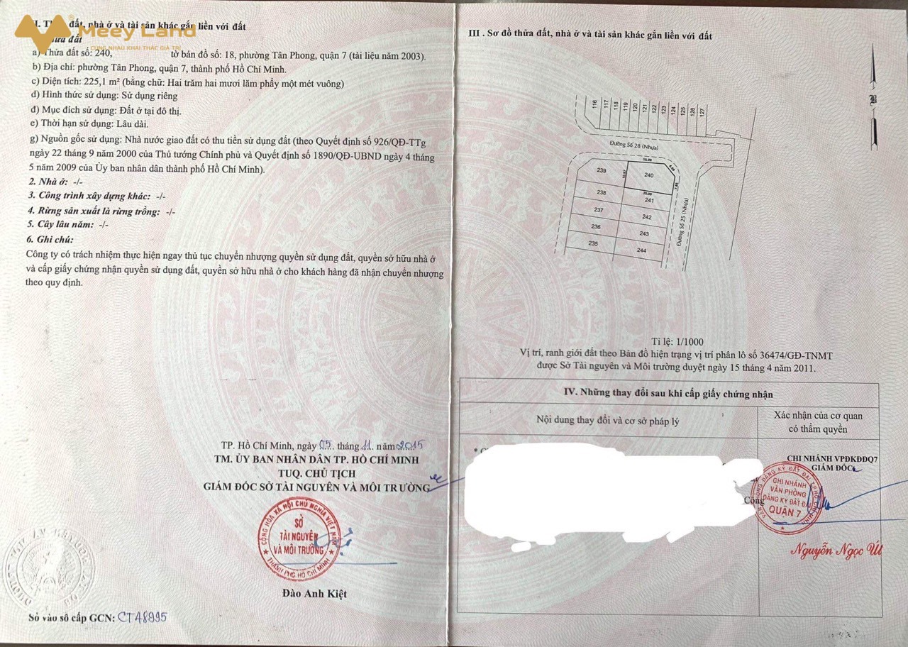 Bán lô biệt thự góc 2 măt tiền R16 đường 25, Tân Phong, quận 7