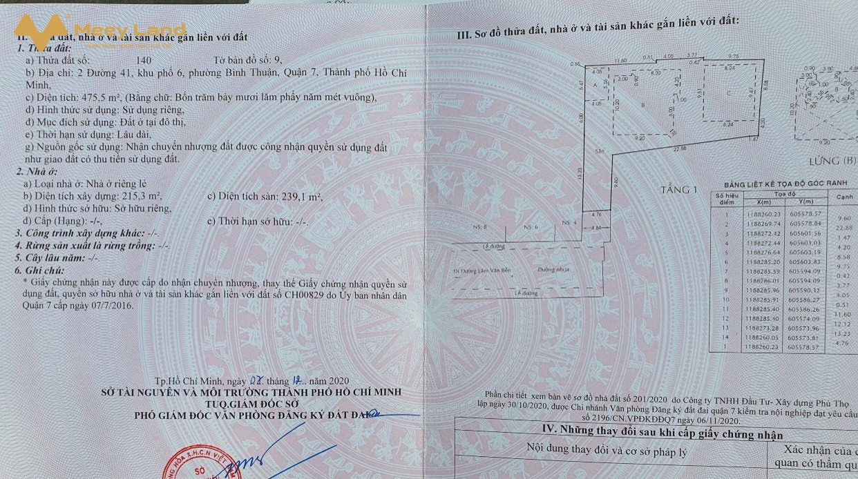 Bán nhà cấp 4, diện tích 475,5m2, 12,88m ngang, đường 41 phường Bình Thuận, quận 7